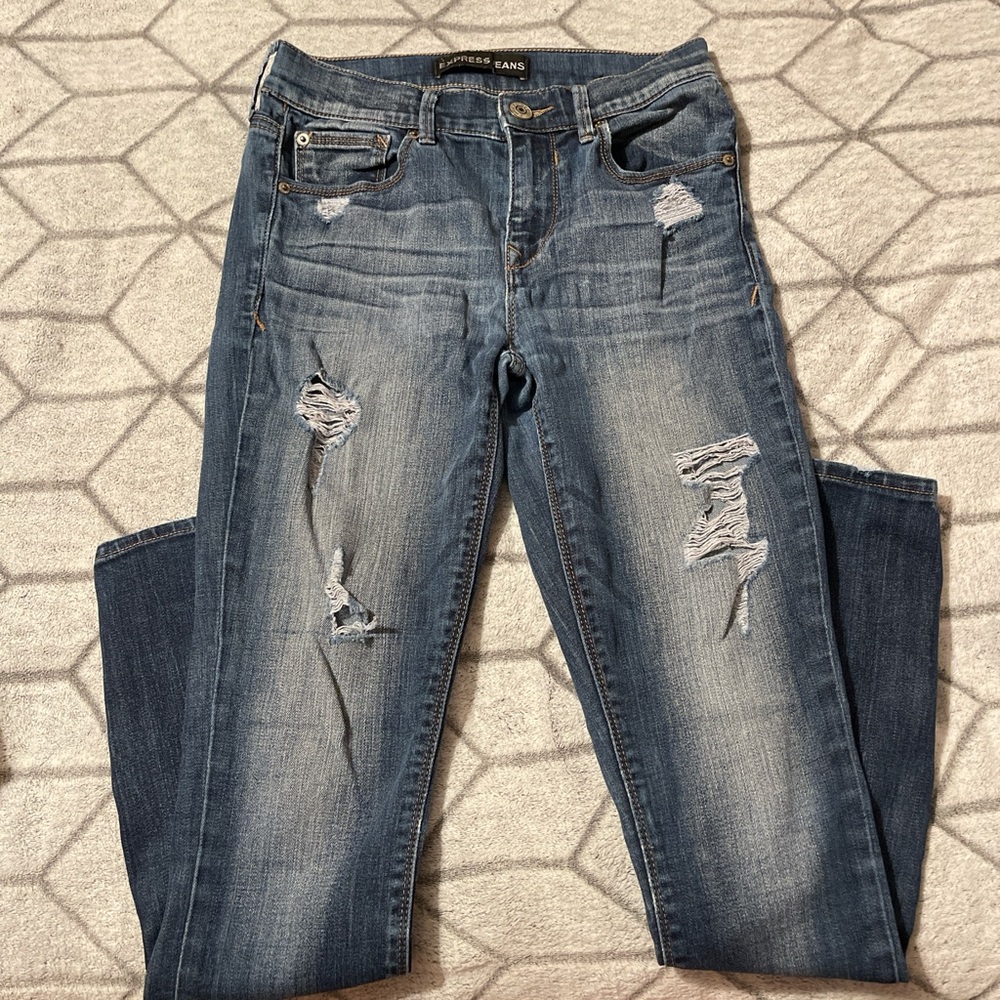 Express Women's Blue Distressed Jeans